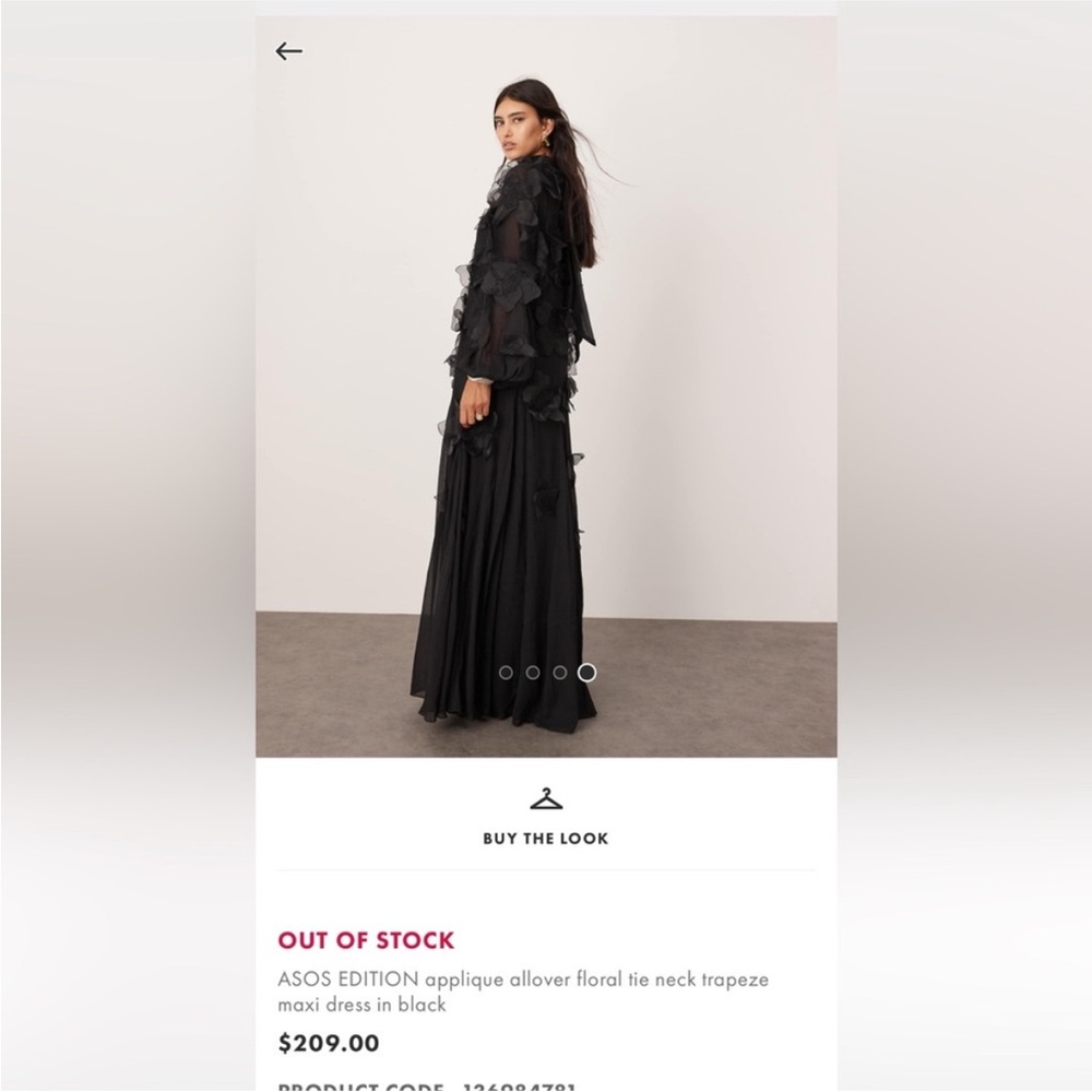ISO: 👀ASOS EDITION applique allover floral tie neck trapeze maxi dress in black - Picture 2 of 2